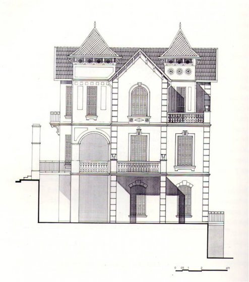1.Σχέδιο ανατολικής όψης της οικίας Γουλιωτίδη (αρχείο Π. Τσολάκη)