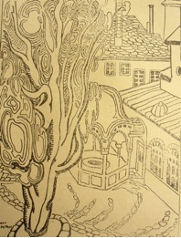 Πολύκλειτος Ρέγκος, Άγιον Όρος, σχέδιο που δημοσιεύτηκε στο περιοδικό Φραγκέλιο.