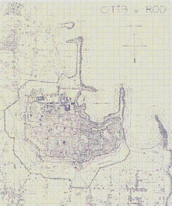 Η μνημειακή ζώνη της πόλης.
Πηγή: Μεσαιωνική πόλη Ρόδου. Έργα αποκατάστασης 1985-2000