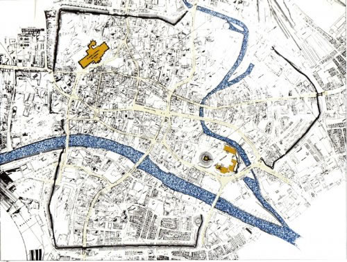 Εικ.1 Η πόλη με τα τείχη, τους δύο ποταμούς και τον Καθεδρικό, σημείο αναφοράς.
(V. Esher, York, a study in conservation, London 1968, 14)